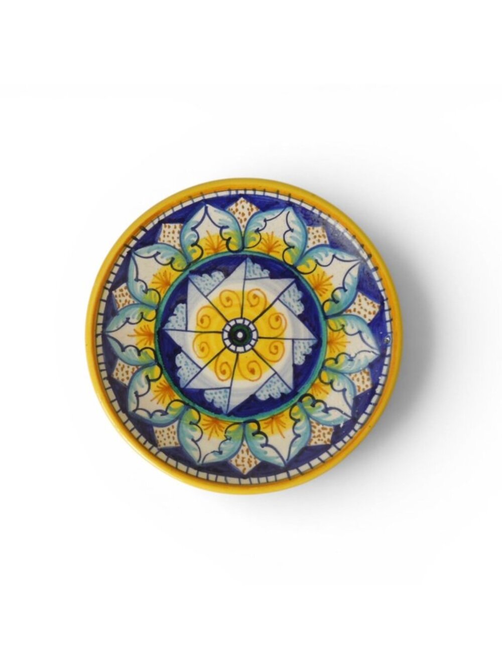 Deruta Italy Hand Painted Majolica Plate 4.75” Blue Yellow Wall Decor